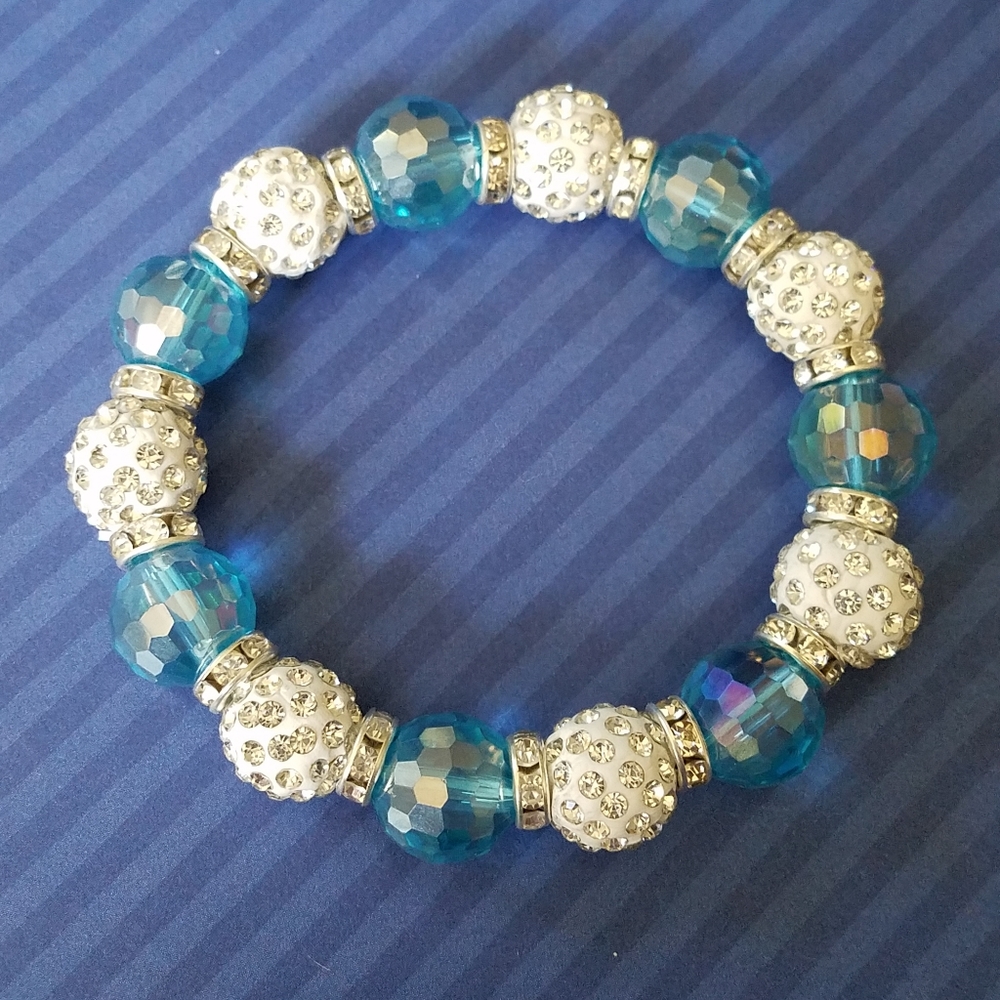Blue crystal and Shamballa beads bracelet